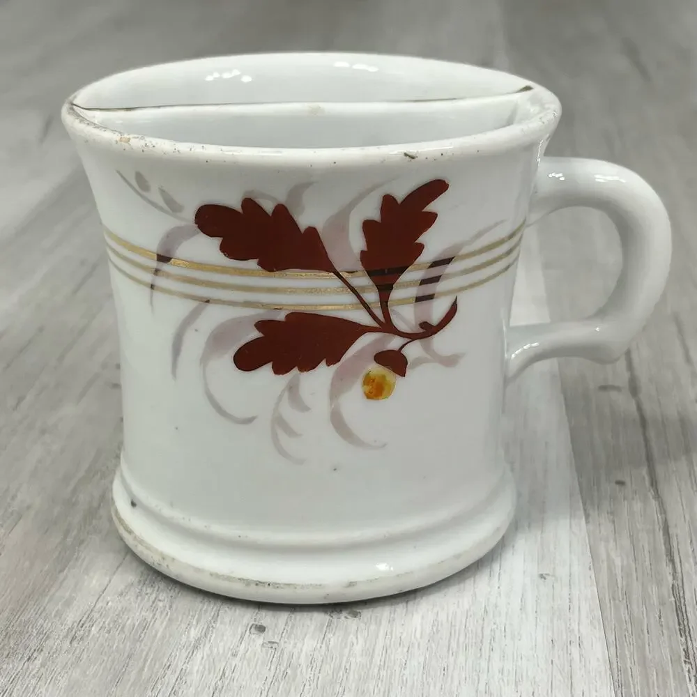 Antique Excelsior Hand Painted Porcelain Oak Leaf Acorn Shaving Scuttle Mug
